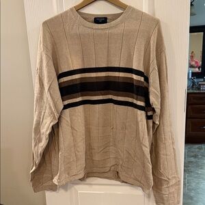 Dockers Beige and Black Striped Crewneck Sweater